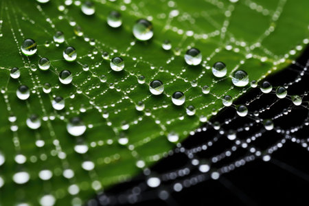 a close-up of a spider web strength with dew, created with generative aiの素材