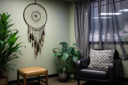 a dreamcatcher hanging on the wall of a therapy room, created with generative aiの素材