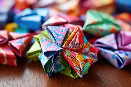origami made from colorful wrapping paper, created with generative aiの素材