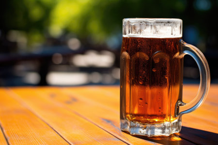 root beer mug sweating on a hot summer day, created with generative aiの素材