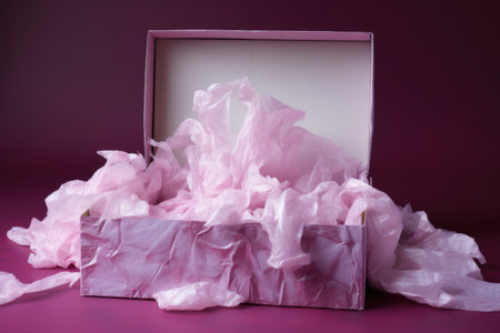 tissue paper fluffed up in opened gift box, created with generative aiの素材