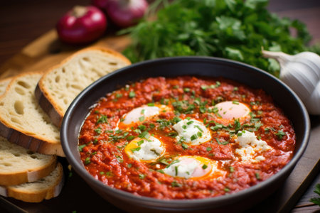 hand bread to accompany serving of shakshuka, created with generative aiの素材