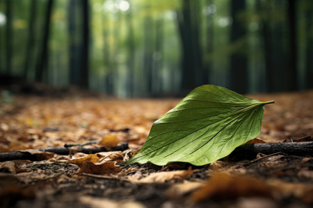 a preserved leaf lying on the untouched forest floor, created with generative aiの素材