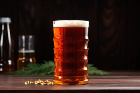 serving amber ale in a classic english pint glass, created with generative aiの素材