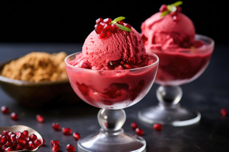 pomegranate gelato scooped humanely and served, created with generative aiの素材