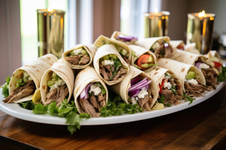 gyros arrangement for a buffet-style serving, created with generative aiの素材
