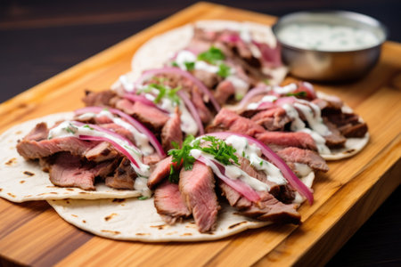 meat slices from a gyro on a board, created with generative aiの素材