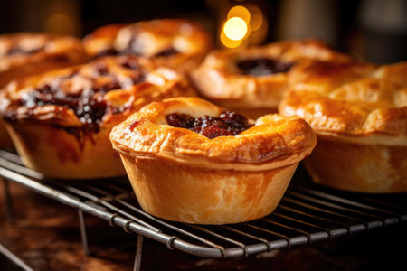 close-up of homemade boxing day pies, created with generative aiの素材