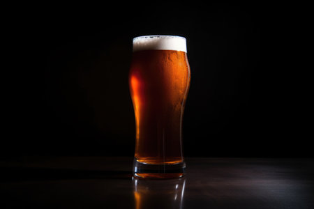 an ipa beer glass shadowed on a dark table, created with generative aiの素材