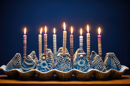 crafty hanukkah centerpiece made of clay dreidels, created with generative aiの素材