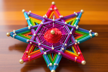 thread and bead star of david craft in bright colors, created with generative aiの素材