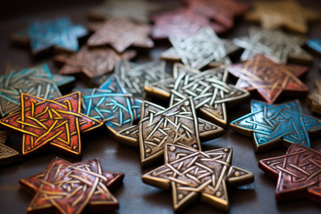 star of david patterned clay magnets on a metal surface, created with generative aiの素材