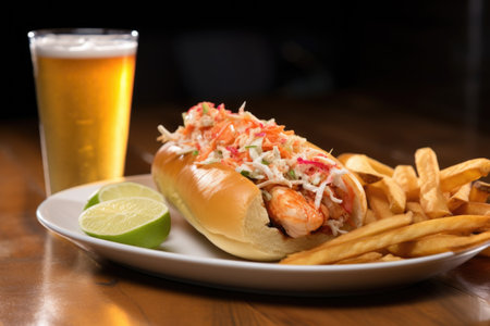 lobster roll beside a glass of soda, created with generative aiの素材