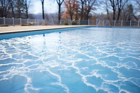 ice forming on the surface of an outdoor pool, created with generative aiの素材