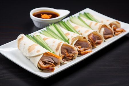 peking duck served with green onions, created with generative aiの素材