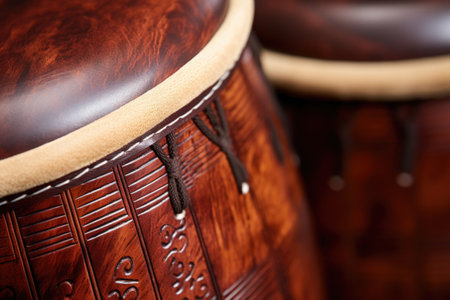 cowhide djembe drum detail shot, created with generative aiの素材