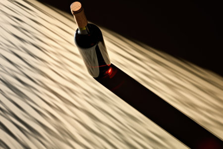 wine bottle at a diagonal angle casting long shadows, created with generative aiの素材