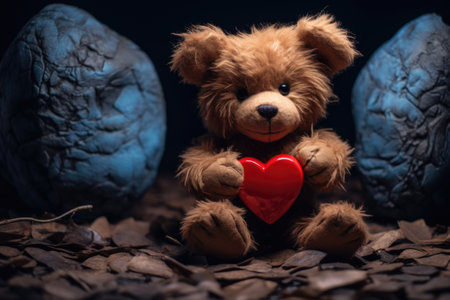 a teddy bear holding a be mine heart, created with generative aiの素材