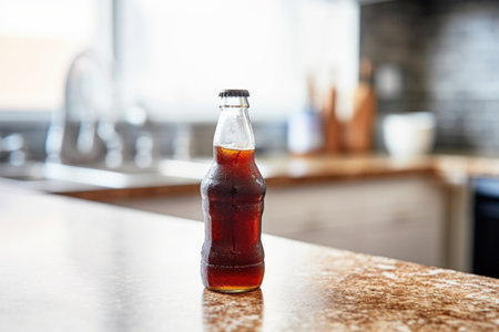a bottle of root beer on a kitchen counter, created with generative aiの素材