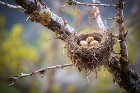 abandoned birds nest on tree branch, created with generative aiの素材
