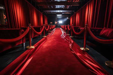 red velvet rope marking vip area in an event, created with generative aiの素材