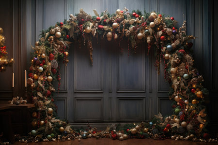a garland extending across a christmas tree, created with generative aiの素材