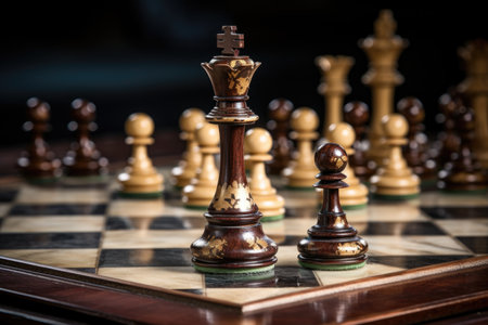 detailed shot of chess board with pieces in mid-game, created with generative aiの素材