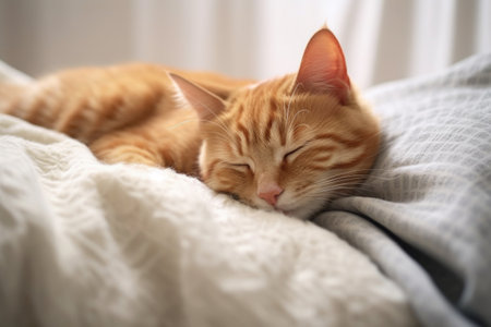 cat sleeping peacefully on a soft blanket, created with generative aiの素材