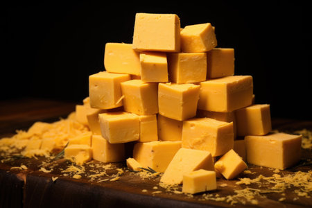 pile of smoked cheese blocks, created with generative aiの素材