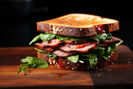 a smoked duck sandwich with lettuce, created with generative aiの素材
