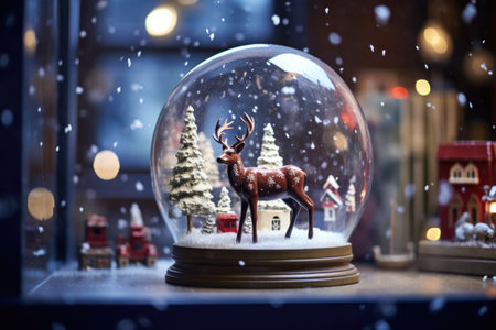 christmas-themed snow globe featuring reindeer, created with generative aiの素材
