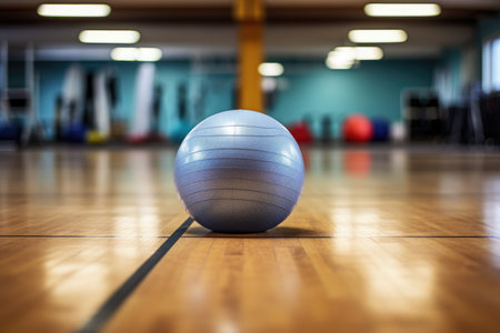 fitness ball kept alone on the training floor, created with generative aiの素材