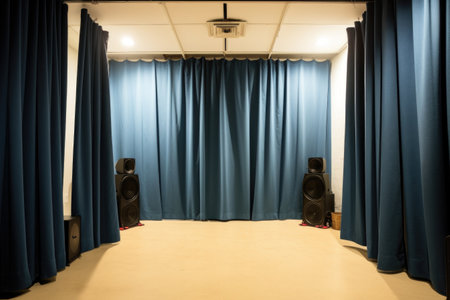 floor to ceiling soundproof curtains in a room, created with generative aiの素材