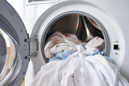 open washing machine filled with hypoallergenic bedding, created with generative aiの素材