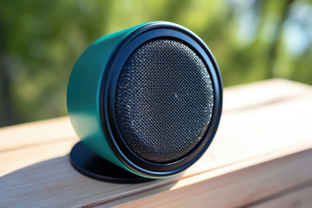 close-up of a small bluetooth speaker, created with generative aiの素材