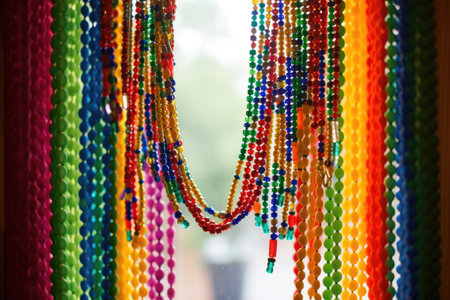a beaded curtain hanging in a doorway, created with generative aiの素材