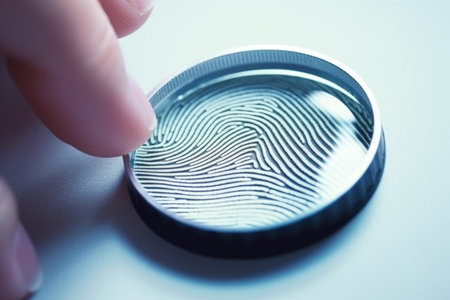 magnifying glass inspecting fingerprint, created with generative aiの素材