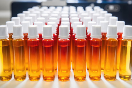 booster shot vials neatly arranged on a lab counter, created with generative aiの素材