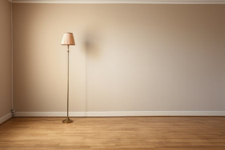empty room with just a lone floor lamp, created with generative aiの素材