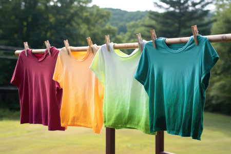 hand-dyed t-shirt drying on a clothesline, created with generative aiの素材