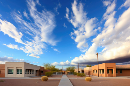 two contrasting schools captured under the same sky, created with generative aiの素材