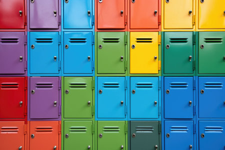 an array of colourful school lockers, created with generative aiの素材