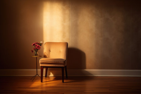 a still life of a single chair centered in a softly lit room, created with generative aiの素材
