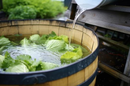 collection of rainwater in a barrel with a lid, created with generative aiの素材
