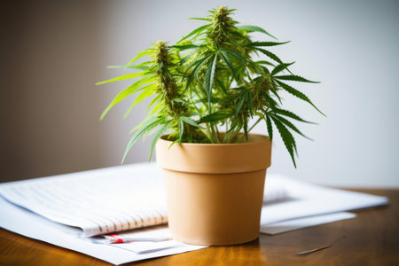 legal papers with green plant in a pot, created with generative aiの素材