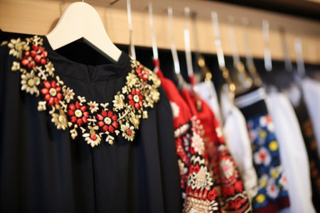 norwegian bunad dress adornments on a shelf, created with generative aiの素材