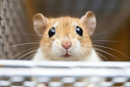 a surrendered pet hamster in a cage at a rescue center, created with generative aiの素材
