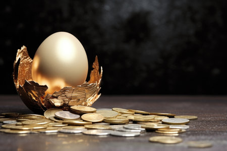 a broken egg with coins spilling out, created with generative aiの素材