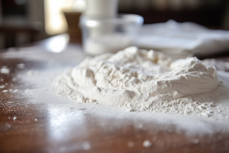 raw dough on a floured kitchen countertop, created with generative aiの素材