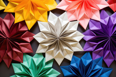 paper origami of different colors arranged together, created with generative aiの素材